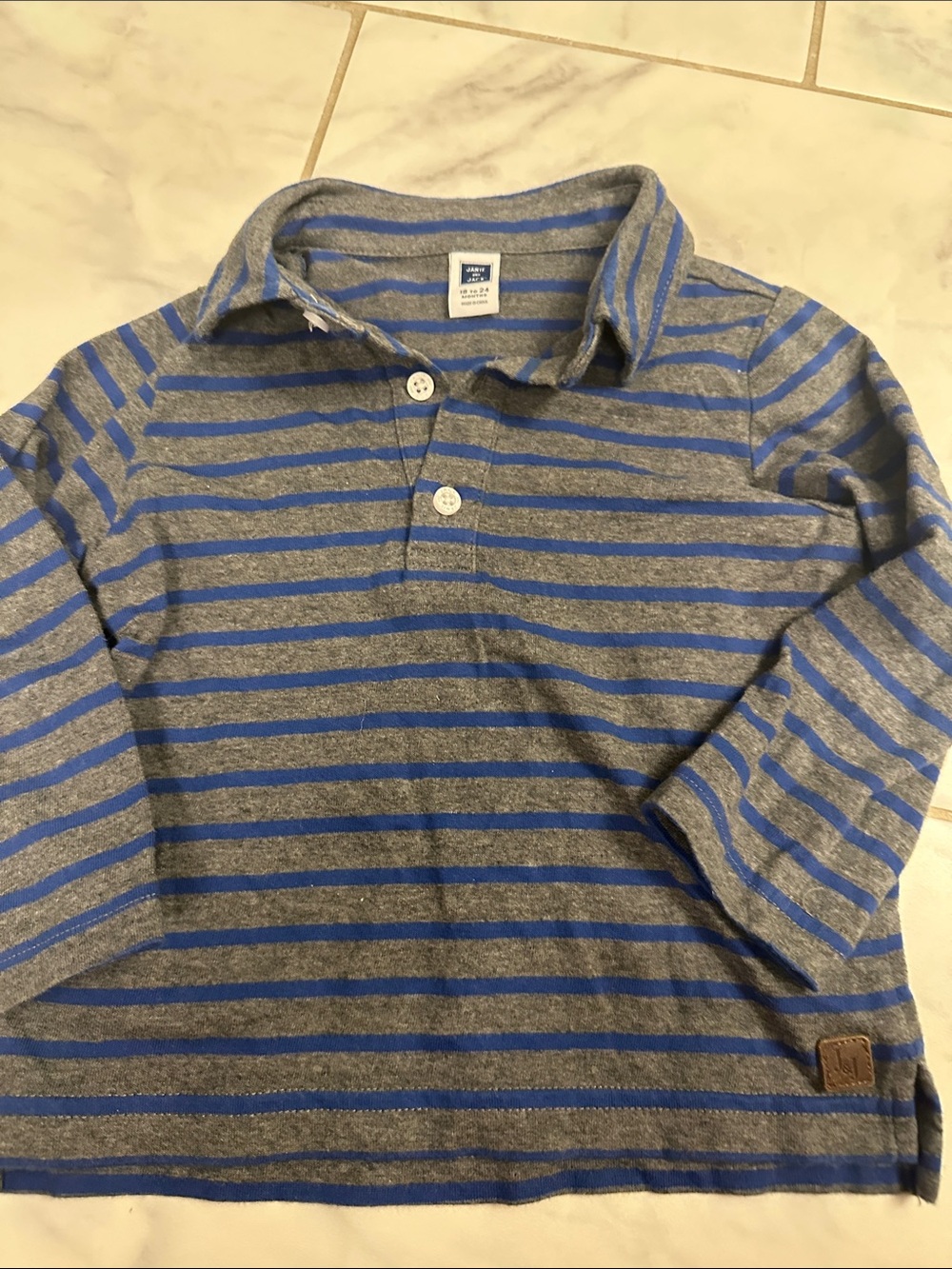 Janie & Jack size 18-24 mo Striped Long-Sleeve Polo Shirt - Gray & Blue
